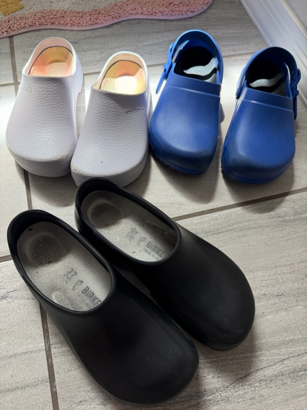 Birkenstock Women's Clogs in Black, White & Blue